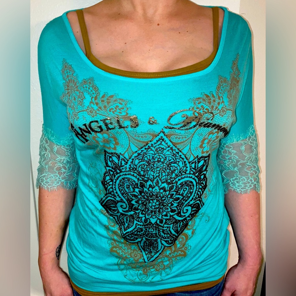 Women’s Miss Me beaded and lace shirt